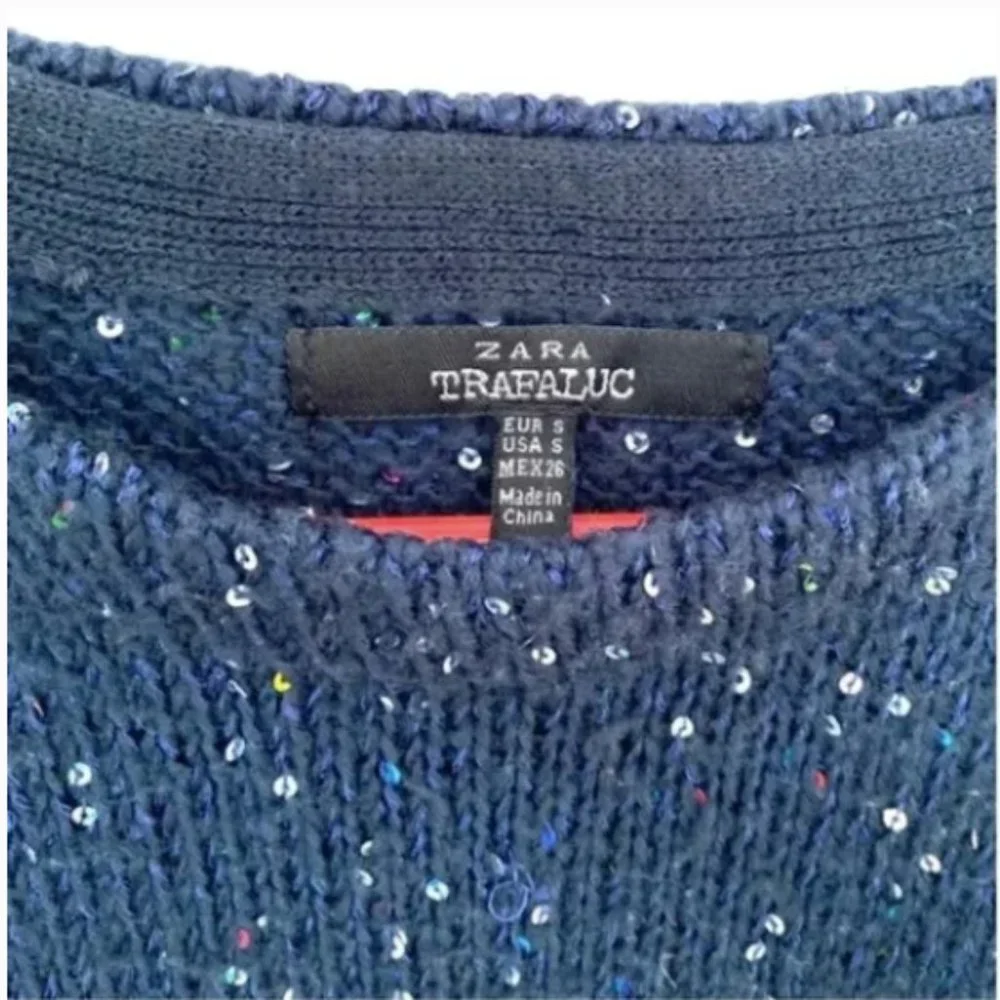 Zara Blue Trafaluc Knit Sweater Sequins Size S QT - Picture 6 of 7